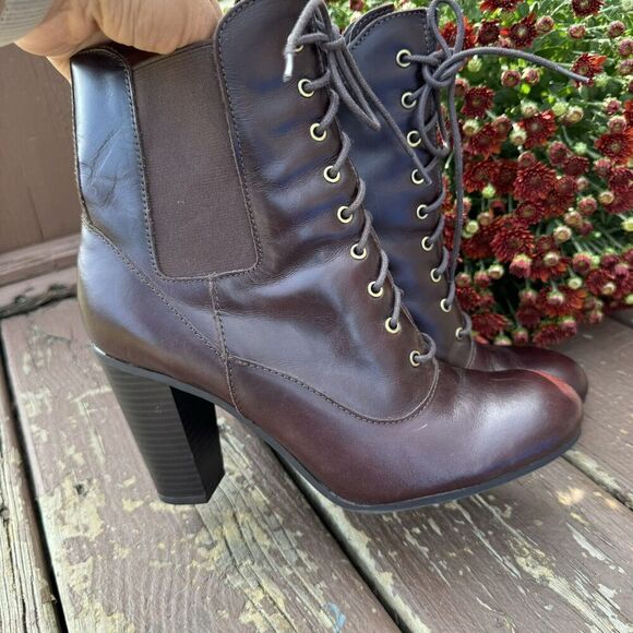 Liz Claiborne Boots Women  Ankle  Heels Zip 100-7006 Burgundy Leather Size 8M‎ - Picture 8 of 13